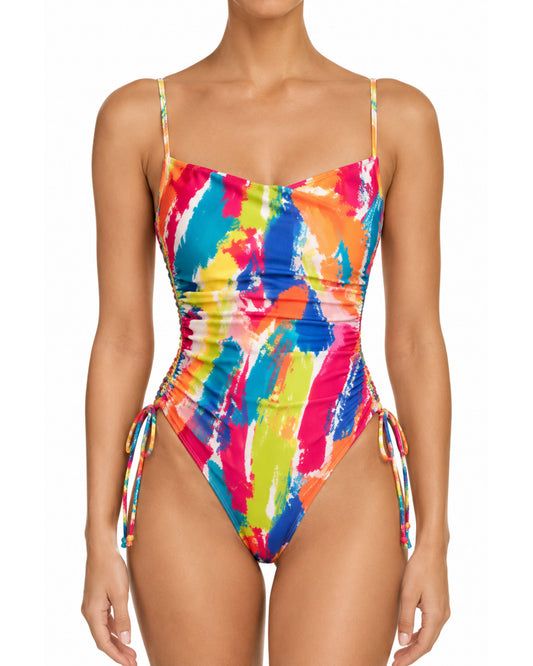 MARA Square-Neck One-Piece – Carabobo Print / Rojo