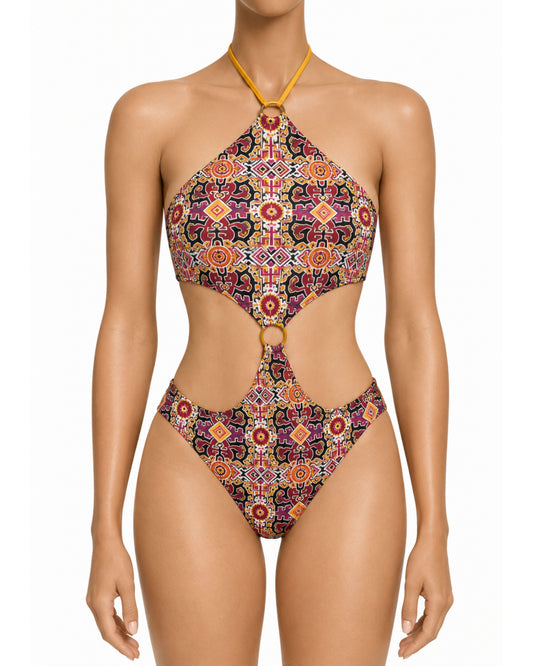 GLENDA Reversible Trikini – O-Ring – Wayuu Print / Yellow