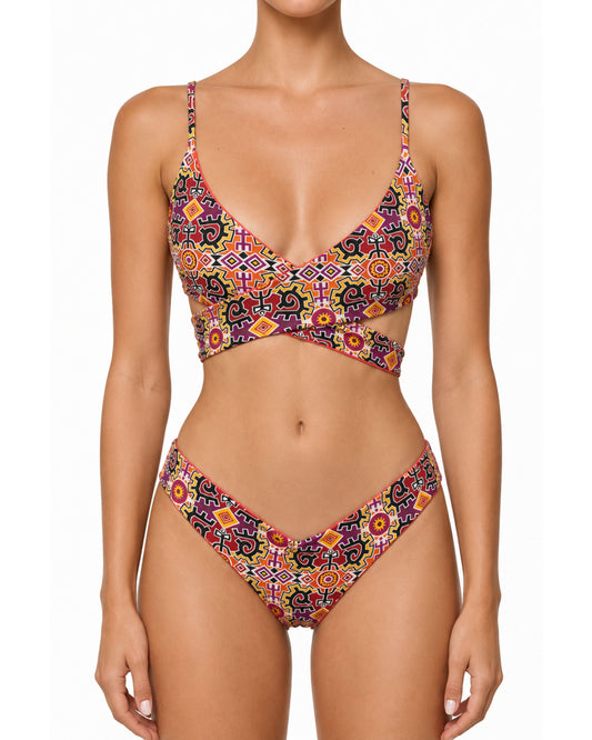 Uru-Milagro Reversible Wrapped Bikini – Wayuu Print / Rosado