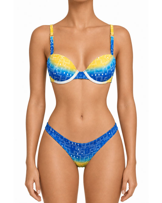 LESLIE-CARO Underwire Bikini Set – Reversible Santas Print / Azul